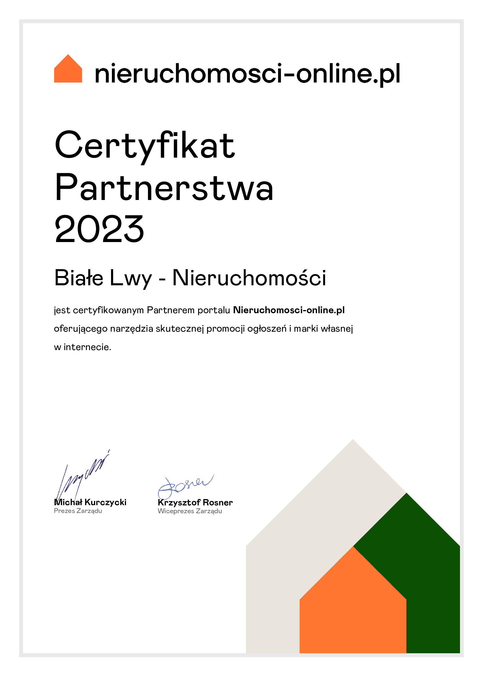 Certyfikat Partnerstwa nieruchomości-online.pl
